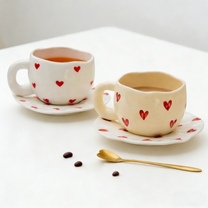 Taza de Cappuccino y Platillo en Forma de Corazón Hechos a Mano, de Porcelana Fina, Precio de Fábrica, Tazas de Café de Cerámica con Plato - Product Image 5
