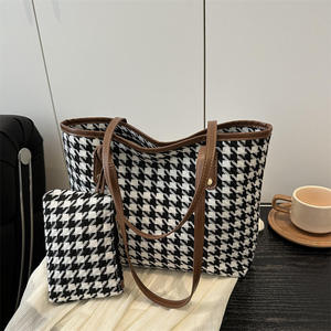 New Fashion Women's <b>Canvas</b> Shoulder <b>Bag</b> Checkered <b>Canvas</b> Fabric Women's <b>Large</b> Capacity Tote <b>Bag</b> - Product Image 2