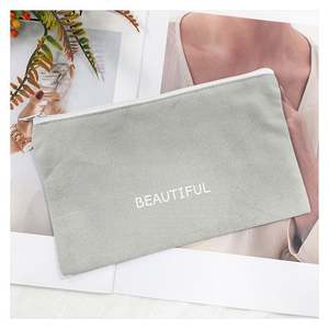 Wholesale 13*21cm Grey Custom Logo Cotton Zipper <b>Sewing</b> Tool <b>Bags</b> Fashion Style Clothing Patch Cotton Pouch <b>Bags</b> - Product Image 1