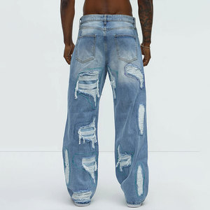 YUCE Jeans pour homme de haute qualité, style streetwear, vintage, personnalisés, déchirés, usés, amples, coupe droite, style <span class=keywords><strong>mendiant</strong></span> - Product Image 5