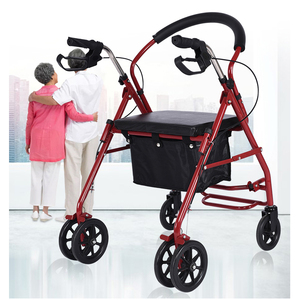 Factory Outlet Rollator Folding Walker Portable Patient Adjustable Shopping Medical Outdoor Steel Rollator Walker With Seat