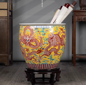 Antico cinese grande drago giallo decorativo dipinto a mano porcellana interna <span class=keywords><strong>vaso</strong></span> di <span class=keywords><strong>fiori</strong></span> <span class=keywords><strong>da</strong></span> giardino <span class=keywords><strong>esterno</strong></span> <span class=keywords><strong>vaso</strong></span> grande - Product Image 6