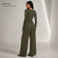 Ensemble de fitness col en V, coupe ajustée, motif uni, respirant, séchage rapide, tenue de course en extérieur, taille haute, ensemble de sport 2 pièces 9599