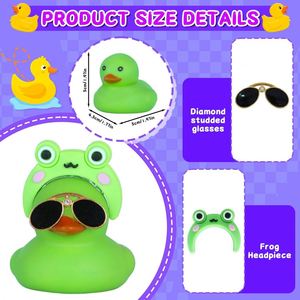 Accesorio para el Tablero del Auto, Sombrero de Rana con Gafas de Sol de Diamantes, Juguete de Goma para Aliviar el Estrés, para Bebés (Verde) - Product Image 2