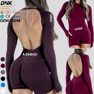 Tuta intera grande senza schienale BY-5-4-1, senza cuciture, a maniche lunghe, modellante, per donna, con pantaloncini integrati, per palestra e fitness all'aperto - Product Image 1