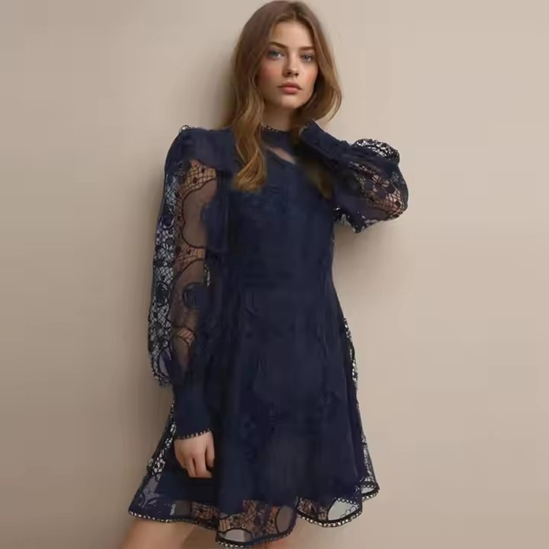 Verified Supplier Navy Blue Dress With White Lace Maternity-Friendly Design  | Alibaba.com