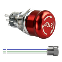 Interrupteur d'arrêt d'urgence en métal rouge à bouton dôme de 16 mm, 19 mm, 22 mm avec connecteur