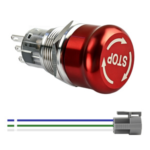 16mm 19mm 22mm <b>Red</b> Dome Metal Mushroom Button Switch Emergency Stop Switch with Connector - Product Image 1