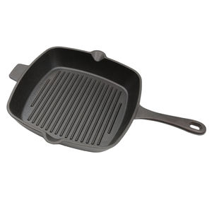 Plancha cuadrada de hierro fundido precurada con bordes y asa auxiliar, ideal para asar y cocinar en parrilla - Product Image 4