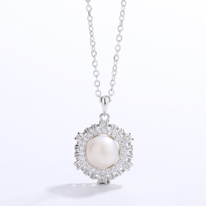 Collier en argent S925 avec perle de coquillage, pendentif en forme de goutte d'eau pavé de CZ, bijou élégant, cadeau pour femme - Product Image 2