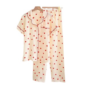 PJ-1469 Sweet Heart Print Pajamas Women Short Sleeve Long <b>Pants</b> Pure Cotton Thin Summer Loungewear For Home Young Women - Product Image 5
