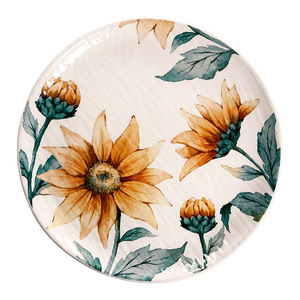 European and American French relief ceramic Western pastry plate, creative home flat plate bowl <b>cup</b> <b>set</b>, sunflower arrangement - Product Image 5