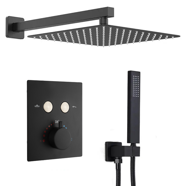 2 Function Brass Matte Black Brushed Gold Concealed Shower Mixer Wall Mount Thermostatic Bathroom Shower Set
