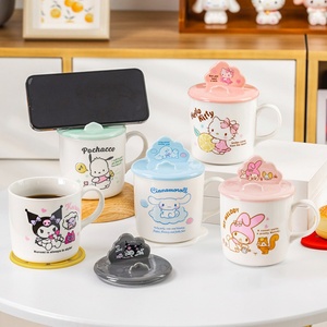 Nueva Taza de Café con Tapa y Soporte para Teléfono Móvil, Tazas de Cerámica Sanrio, Taza de Agua de Cerámica Linda, Tazas de Café Kawaii - Product Image 1