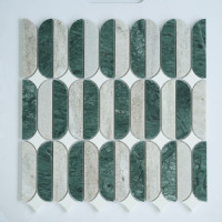 Vente flash : mosaïque en marbre naturel vert moyen, carreaux hexagonaux pour sol de salle de bain, courbes modernes, pierre de marbre irrégulière