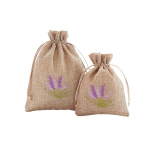 Cotton Drawstring Bags 13x18cm Embroidered Lavender Design For Gift Packaging - Product Image 5