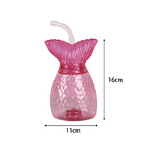 Jus de café enfant boire cour plastique boisson froide sirène tasse 550ml queue de poisson forme réutilisable paille en plastique tasse