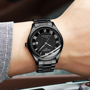 Montre à quartz pour homme FNGEEN 5670 noire tendance, bracelet en acier avec chiffres romains, montre-bracelet étanche avec calendrier - Product Image 6