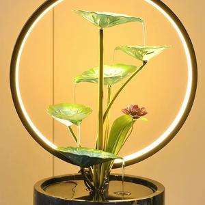 Rueda de Agua Feng Shui, Decoración Redonda de Metal para Escritorio con Luz LED, para Oficina, Hogar, Regalo - Product Image 3