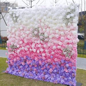 Mur de fleurs artificielles 8ft x 8ft, panneau mural 3D enroulable avec roses pour décoration de mariage - Product Image 3