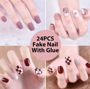 Juego de 24 Uñas Postizas Francesas con Pegamento, Uñas Acrílicas de Cobertura Completa, Uñas Artificiales Reutilizables, Uñas Falsas para Manicura Diaria DIY - Product Image 1