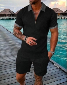 Traje Polo de Dos Piezas para Hombre, Estilo Casual de Playa, Transpirable, con Estampado por Transferencia de Calor, Manga Corta, para Verano - Product Image 3