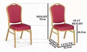 Silla de banquete para hotel, fiestas y bodas, con diseño elegante, apilable, de metal dorado y cojín de tela roja. - Product Image 4