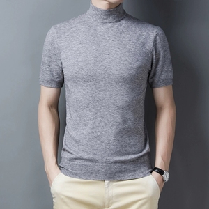 T-shirts d'été pour hommes en gros – Nouvelle mode, couleur unie, décontracté, col semi-montant, hauts tricotés à manches courtes, sous-vêtement pour hommes - Product Image 1