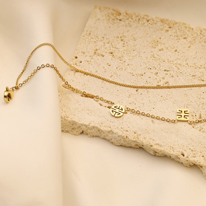 Double Layer <b>Anklet</b> For Women <b>Gold</b> Geometric Design Rhinestone Foot Jewelry Everyday Wear - Product Image 2