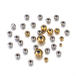 Perles rondes en acier inoxydable avec trou droit pour la fabrication de colliers, composants de bijoux couleur or et argent - Product Image 4