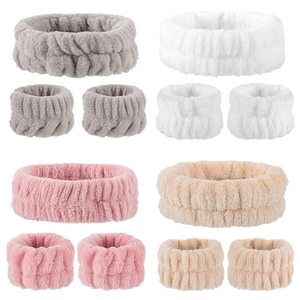 Bán Buôn Flannel Mặt Chăm Sóc Da Spa Headband Và Dây Đeo Cổ Tay Thiết Lập Rử<span class=keywords><strong>a</strong></span> Mặt Khăn Và Trang Điểm Cổ Tay Bọc - Product Image 2