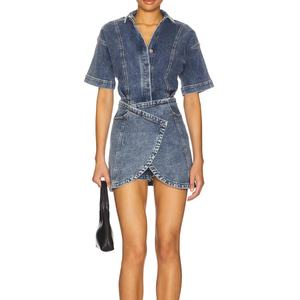 Fabricants de vêtements sur mesure : Nouvelle robe mini décontractée sans manches en jean à col montant, coupe trapèze, pour toutes les saisons (printemps, été, automne, hiver) - Product Image 1