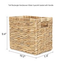 Keranjang Penyimpanan Pantry Anyaman Teratai Air Tinggi Grosir, Bentuk Persegi Panjang, Pegangan Kokoh, Kapasitas 20-35L, Label Papan Tulis