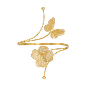 Gold Plated Hollow Butterfly Floral <b>Cuff</b> Bracelet Women's Romantic Statement Armlet Jewelry - Product Image 5
