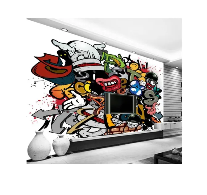 Colorful Cartoon Graffiti Bar KTV Background wall Mural