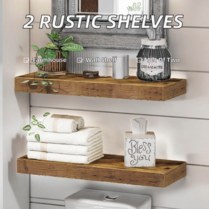 Set of 2 Bamboo Wall Mounted Farmhouse Decor Bathroom Storage <b>Bags</b> Carved Heavy Duty for Rustic Brown Black Gray White - Product Image 2