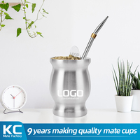Tasse de voyage Yerba Mate à grain de bois de 8oz en gros Gourde argentine à double paroi en acier inoxydable 18/8 Nouveau design Cadeau pour verres