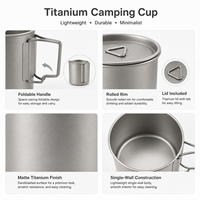 Mug de camping ultraléger en titane pur, paroi simple, 250-550 ml, résistant à la corrosion, tasse à café ou à thé d'extérieur avec poignée pliable