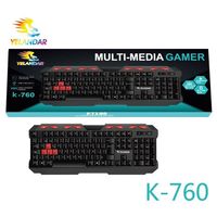 Teclado Gamer Yelandar K-760 de Tamaño Completo, 104 Teclas Anti-Ghosting, Multimedios, Teclas Rojas, Funcionamiento de Membrana, Conexión USB para Juegos