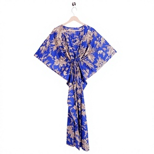 Women's Organic Cotton Kaftan Floor-Length V-neck Comfortable Beach Wear Sleeveless Printed Cover Nightwear Summer Natural Waist - Product Image 1