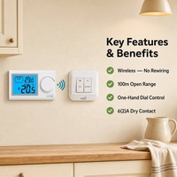 Thermostat numérique sans fil simple pour chaudière 230V, pour le chauffage, avec récepteur 86mm et émetteur à piles 2xAAA pour usage domestique