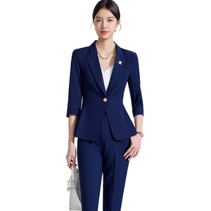 Pink Women's Suit Set Solid Color Polyester Blazer Dress Anti-Wrinkle <b>Work</b> Business Attire Spring Autumn 2025 Style - Product Image 5