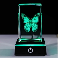 Cadeaux d'affaires personnalisés, objets promotionnels en cristal, cube gravé en 3D avec base LED, lampe de nuit
