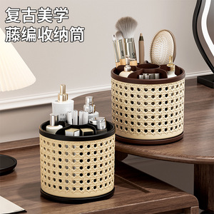 Vintage Style Desktop Cosmetic Storage Cylinder With Rotating Compartments For Makeup Brushes Lipstick Cases - Product Image 2