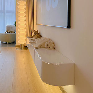 Meuble TV mural ultra-étroit en bois massif Wan Yusen avec panneau en pierre frittée pour salon, chambre et petit appartement - Product Image 1