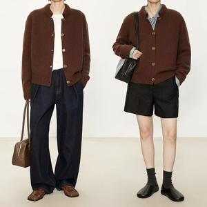 <span class=keywords><strong>Veste</strong></span> pull en <span class=keywords><strong>laine</strong></span> de style rétro pour femmes pour l'automne hiver petit bouton de revers Cardigan à aiguille épaisse avec motif imprimé solide - Product Image 2