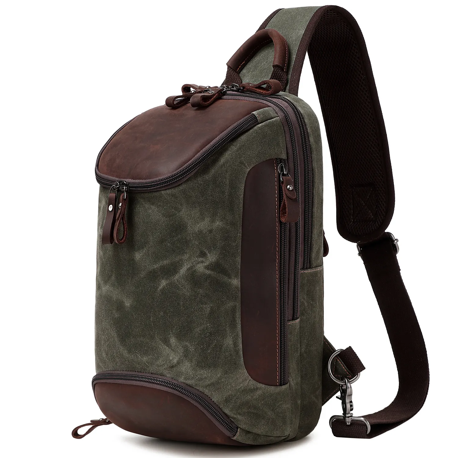 Nerlion Oem Odm Fabrieksprijs Mannen Alleenstaande Dag Pack Wax Canvas Sling Borsttas Vintage Koele Schouder Messenger Bag