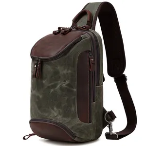 Nerlion OEM ODM Factory Price Men Single Back Day Pack Wax Canvas Sling Chest Bag Vintage Cool Shoulder Messenger Bag