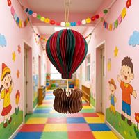 Ballons en papier nid d'abeille décoratifs en forme de montgolfière pour fêtes, Journée des enfants, Noël, et décoration intérieure de salle de classe