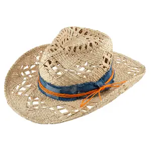 Western Outback topi koboi pria wanita gaya jerami merasa kanvas lipat liburan pantai topi matahari topi jerami kustom